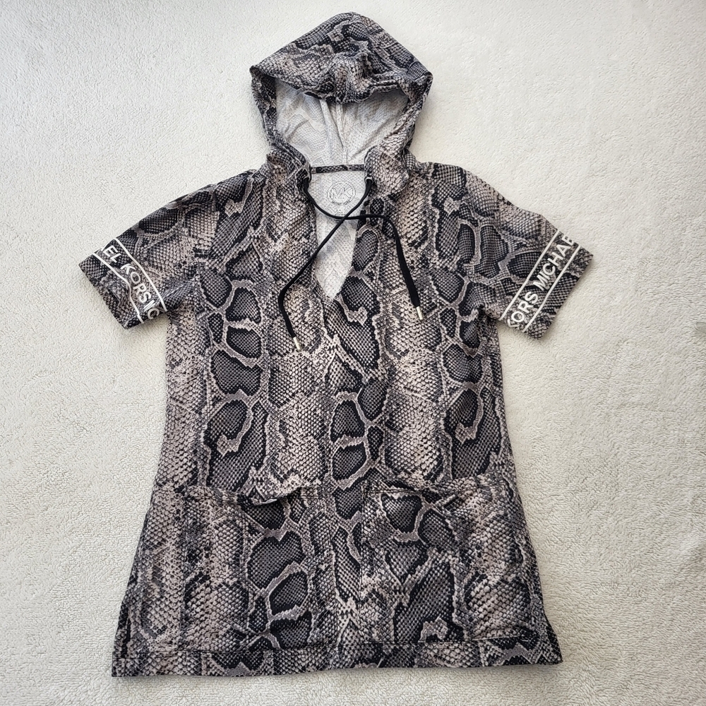 Michael Kors Snake Skin Pattern Short Sleeves Hoodie Top Women's Size Small